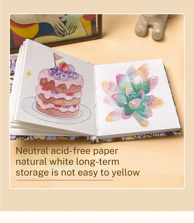 Mini Square Watercolor Journal Drawing Notebook Sketch Mini Fabric Watercolor Book 300g Travel Sketchbook Art Students Painting