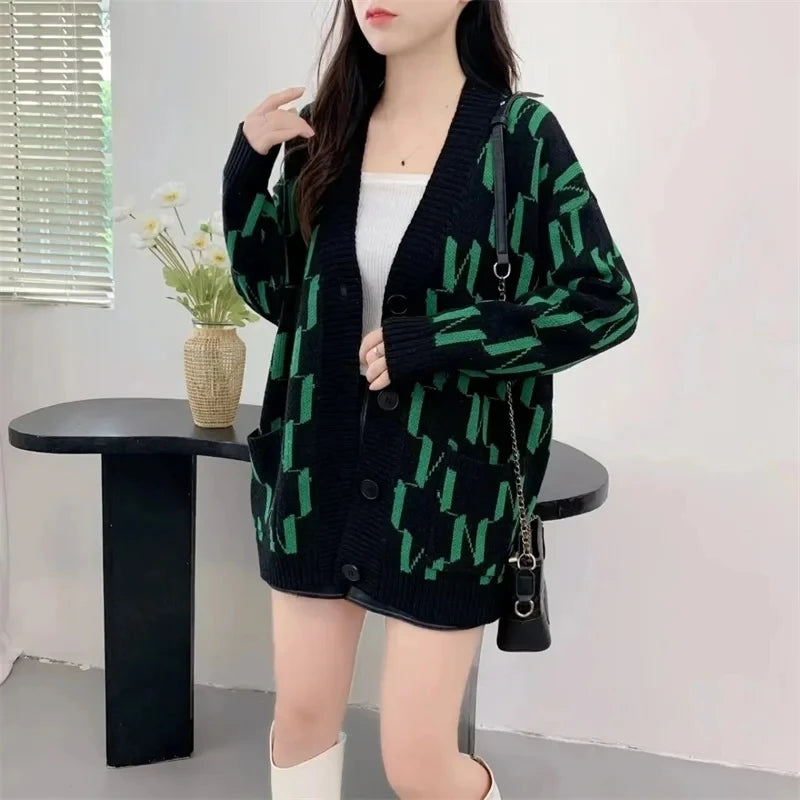 2024 Spring Autumn New Knitted Coat Women Korean Joker Loose Cardigan Long Sweater Slim Fashion Jacket Ladies Sweater Tops 5XL