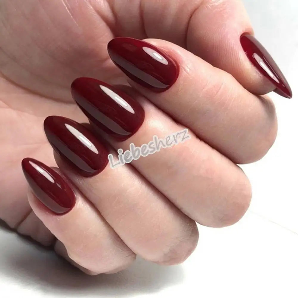 Shiny Wine Red False Nails Artificial Press On Fake Nail Short Stiletto DIY Lady Nails Art Fingertips Manicure Tool 24Pcs