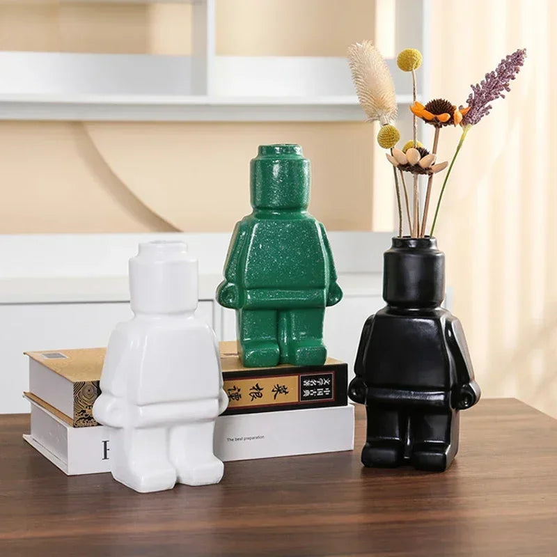 European Resin Statue Creativity Block Man TV Cabinet Desktop Flower Vase Modern Home Decoration Accessories for Living Room