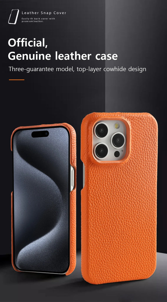 for Magsafe Case for iPhone 15 16 Pro Max Promax 16Pro Natural Cowhide Lychee Leather Magnetic Protector Luxury Phone Back Cover