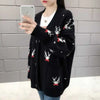 Spring Autumn Winter Oversized Sweater Coat Women Clothes Loose Mid Length Top Printing Knitting Cardigan Warm Top Tee Women's