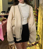 Deeptown Vintage Beige Swift Knit Cardigan Women Y2K College Oversize Star Embroidery Sweater Folklore Knitted Jumper Korean