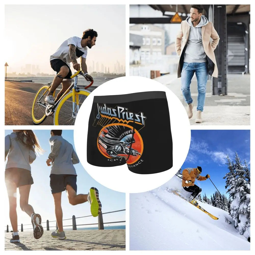 Judas Priest Accessories British Steel Firepower Men Boxer Briefs Breathable Underwear Top Quality Print Shorts Birthday Gifts