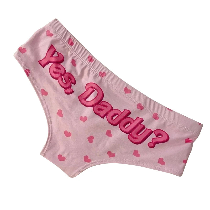 Yes Daddy Cute Cartoon Pink Print Women Underwear Panties Love Pattern Sexy Hip-Lifting Thong Student Briefs Erotic Lingerie