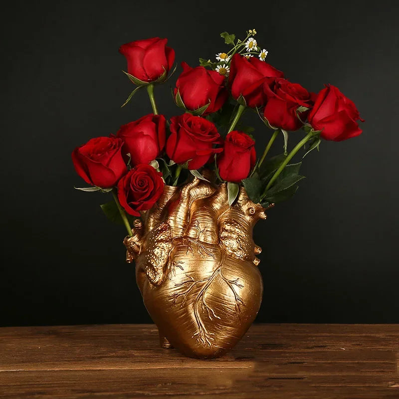 Vase Container Simulation Anatomical Heart-shaped  Dried Flower Pot Art Vase Human Statue Desktop Home Decoration Ornaments