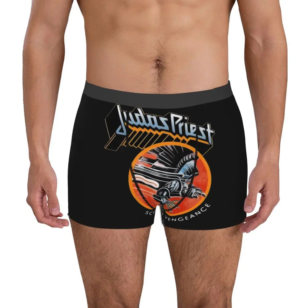 Judas Priest Accessories British Steel Firepower Men Boxer Briefs Breathable Underwear Top Quality Print Shorts Birthday Gifts
