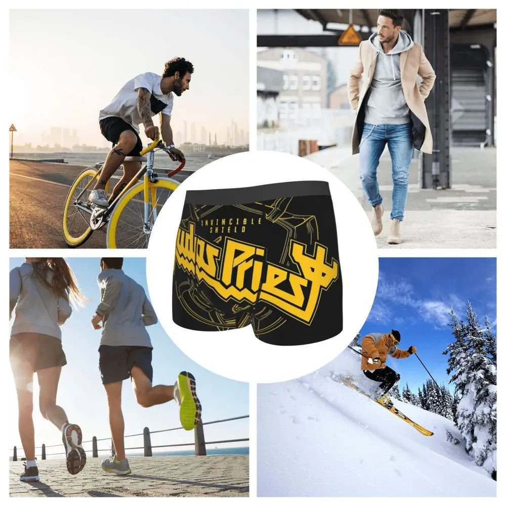 Judas Priest Accessories British Steel Firepower Men Boxer Briefs Breathable Underwear Top Quality Print Shorts Birthday Gifts