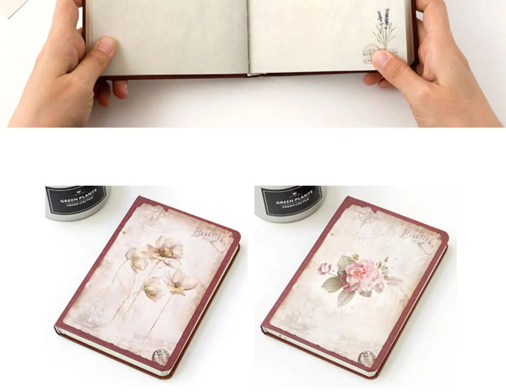 Retro Notebooks Color Page Flower Theme Illustration European Style Hardcover Scrapbook Personal Diary Student Notepad