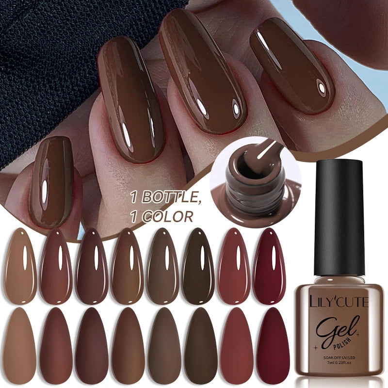 LILYCUTE 7ml Brown Red Purple Nail Gel Polish Coffee Color Series Semi Permanent UV Gel Soak off Nail Gel Varnishes For Nail Art