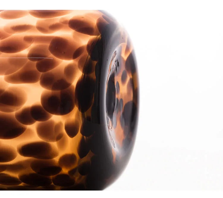 Brown Leopard Print Glass Vase Desk Decoration Hydroponics Flower Pots Decorative Arrangement Modern Decor Floral Vases