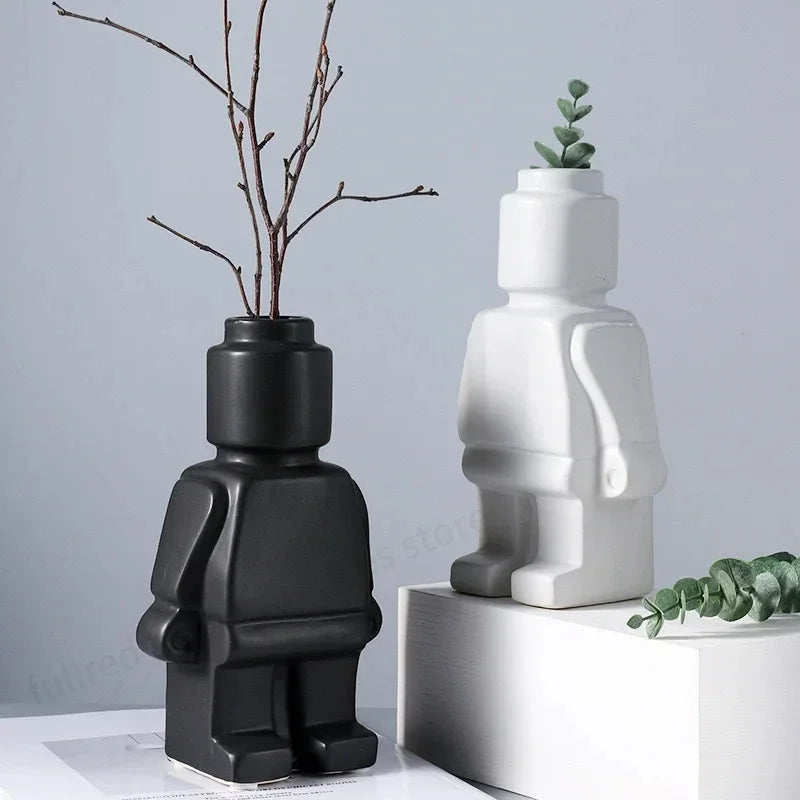 European Resin Statue Creativity Block Man TV Cabinet Desktop Flower Vase Modern Home Decoration Accessories for Living Room