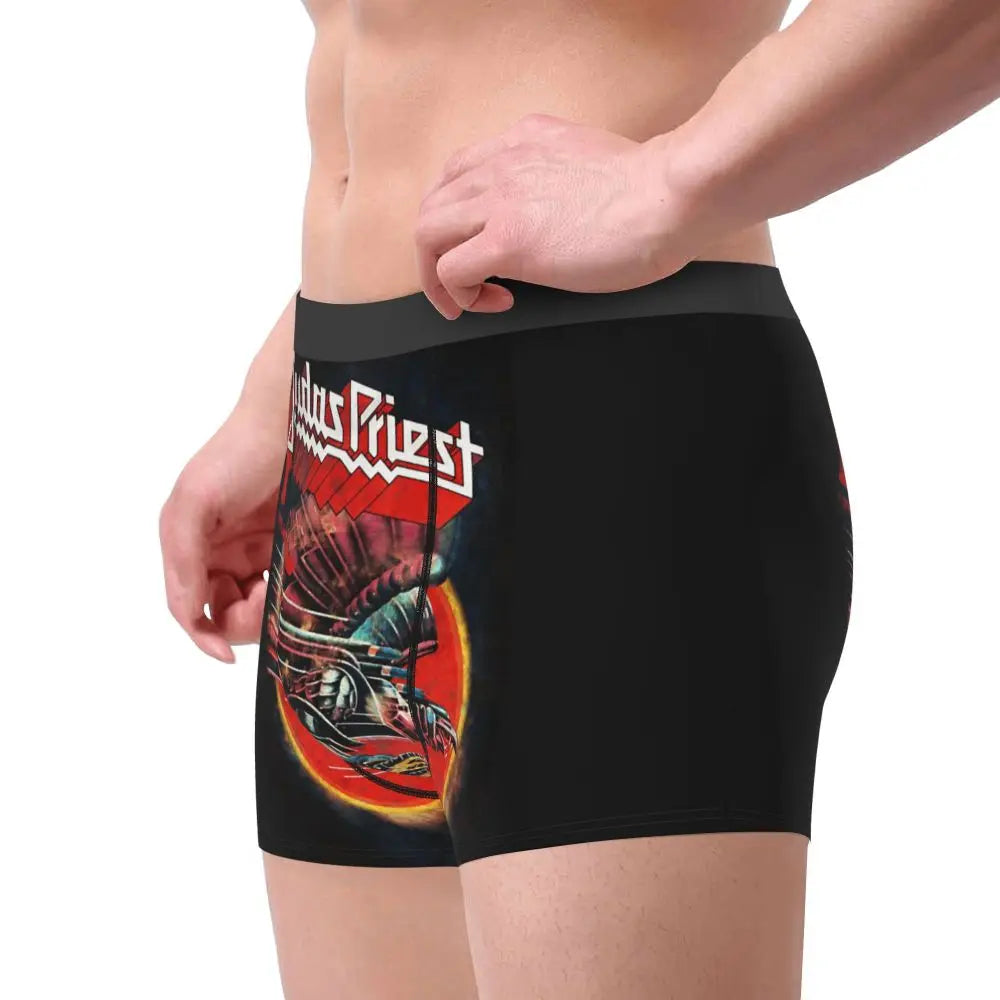 Judas Priest Accessories British Steel Firepower Men Boxer Briefs Breathable Underwear Top Quality Print Shorts Birthday Gifts