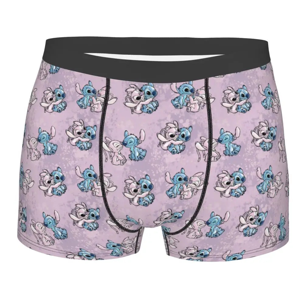 Boxer Lilo & Stitch Angel Love Alternative Shorts Panties Briefs Men Underwear Cartoon Cute Breathable Underpant Homme Plus Size