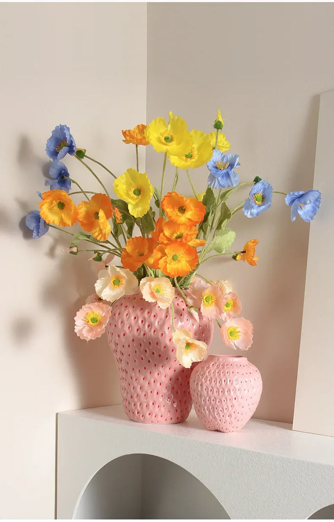 Cartoon Strawberry Vase Artificial Strawberry FlowerPot Flower Vase Fruit  Terrarium Flower Vase Home Decoration Accessories