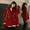 Women Fall/Winter 2023 New Knitted Cardigan Sweater Coat Loose Slouchy Bear Thickened Single-breasted  V-neck Blouse