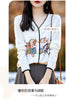 Spring And Autumn New Wool Coat Jacket Women's Long Sleeve Wide V-Neck Printed Stitching Sweater Thin Cardigan