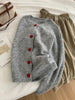 Deep Grey Wool Knitted Cardigan For Women In Autumn Winter, Soft And Sticky, Warm, Love Buckle Shoulder Sleeves