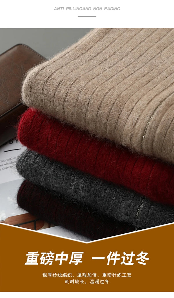 S-XXXL New Men's Knitted Cardigan 100% Mink Cashmere Sweater Business Long Sleeve Men's Half High Collar Sweater Regular style