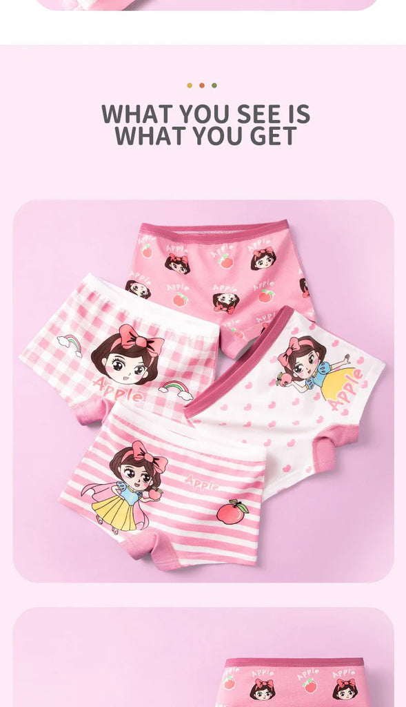 4pcs Little Girl Boxers Panties Toddler Girls Cute Cartoon Printing Boyshorts Underwear Pink Children Girl Underpants 1-14 Years
