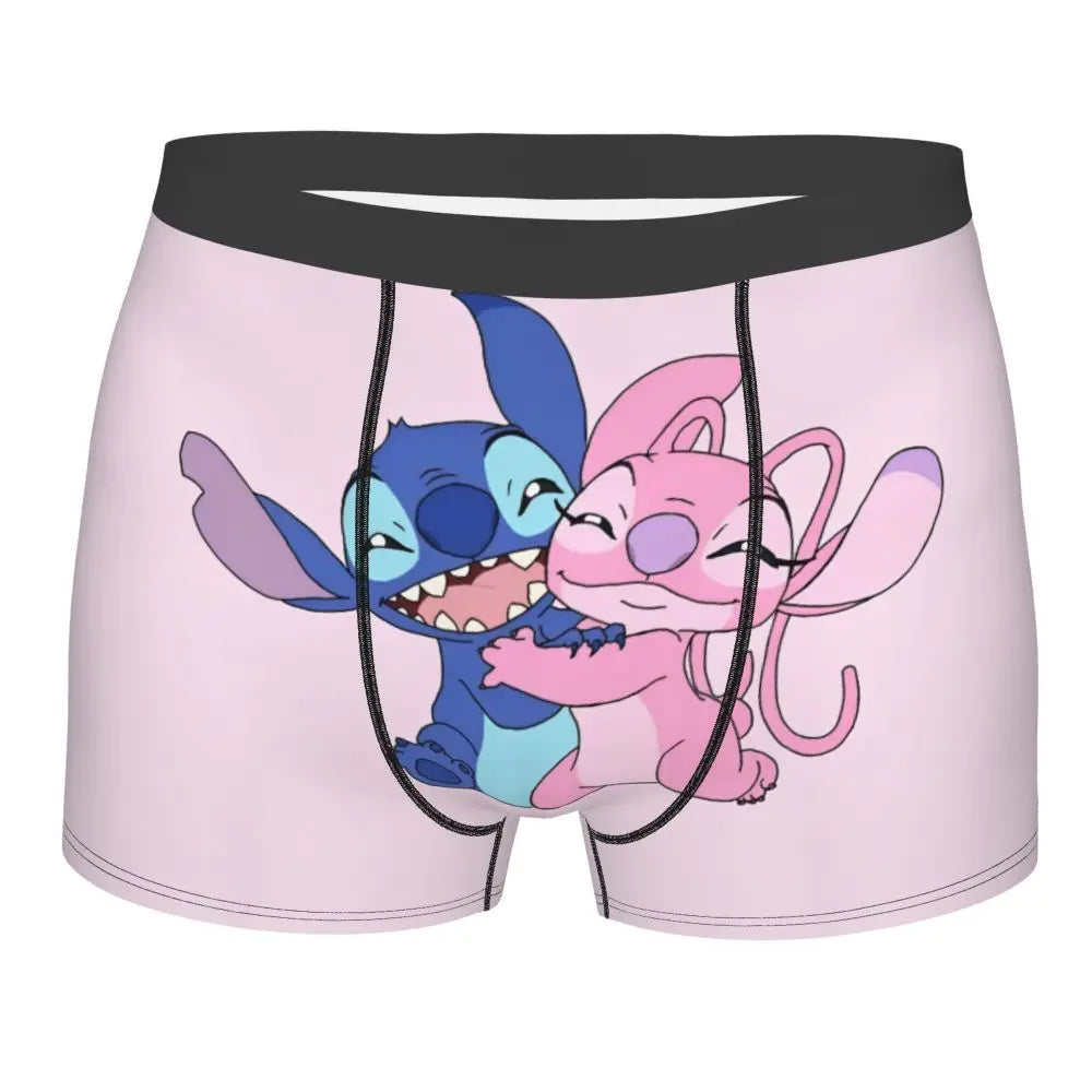 Boxer Lilo & Stitch Angel Love Alternative Shorts Panties Briefs Men Underwear Cartoon Cute Breathable Underpant Homme Plus Size