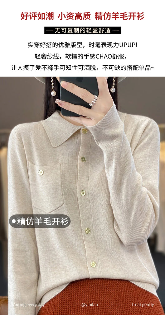 2023 New Women's Cardigan Women's Cashmere Cardigan Women's Sweater Knitted Cardigan Polo Collar Cashmere Sweater