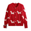 Women's New Dog Print Knitted Cardigan Oversized Loose Long-sleeved Crew Neck Knitted Jacket Simple Commuter Sweater