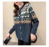 Love Jacquard Long Sleeve Knitting Cardigan Coat Women Autumn Loose O-neck Sweater Office Lady All-match Fashion Knitting Tops