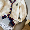 2024 Autumn Winter Preppy Style V-Neck Knitting Long Sleeve Cardigan Women Casual Appliques Single Breasted Female Loose Sweater