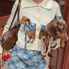 Chic Puppy Pattern Knit Cardigan Long Sleeve V Neck Print Sweater Coat Animal Pattern Female Coat 2024 Autumn Lady Outerwear