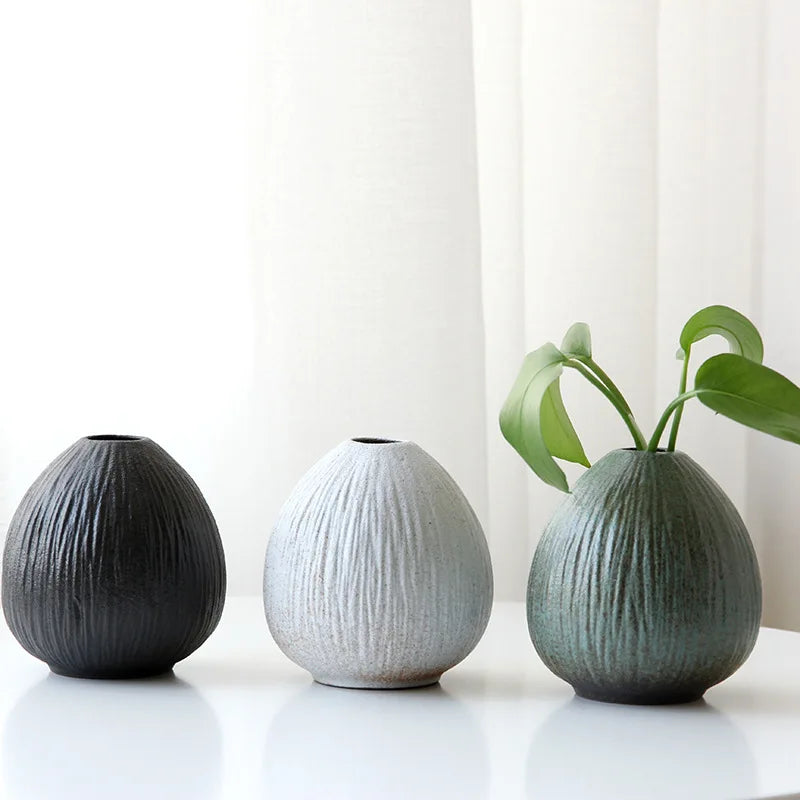 Japanese Style Stoneware Vase, Retro Style Flower Pot, Ceramic Tea Set Ornaments, Zen Home Decoration, Pottery Flower Ware