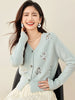 Autumn New V-neck Knitted Cardigan Women's Chic Design Loose Single Breasted Sweater Coat Temperament Long Sleeve Top