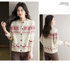 Autumn Winter Vintage Jacquard Loose Knitted Cardigan O-neck Single Breasted Contrast Sweaters Office Lady Fashion Chic Tops