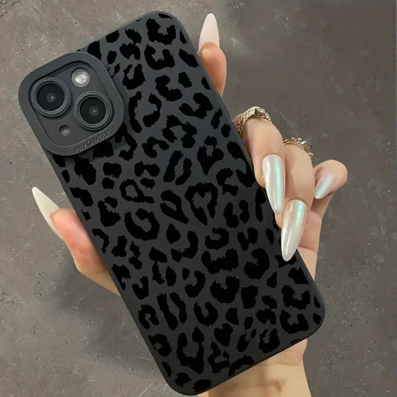 Black Print Leopard Graphic Phone Case For iPhone 16 15 14 13 12 11 Pro Max XS X 7 8 Plus SE 2022 Shockproof Soft Silicone Cover