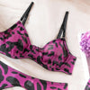 Sexy Pink Leopard Printed Bra Gloves Leg Socks Lingerie Set Women's Perspective Comfortable Mesh Exotic Apparel Underwear Suit