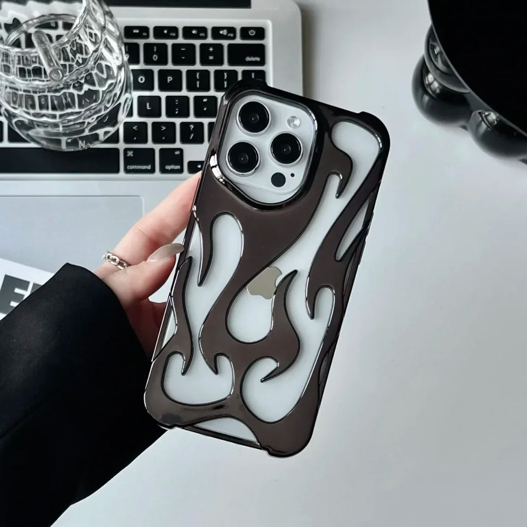 Fashion Matte 3D Hollowed Flame Phone Case For iphone 16 15 14 13 12 11 Pro Max 16 Plus Creative Electroplated Soft Back Cover