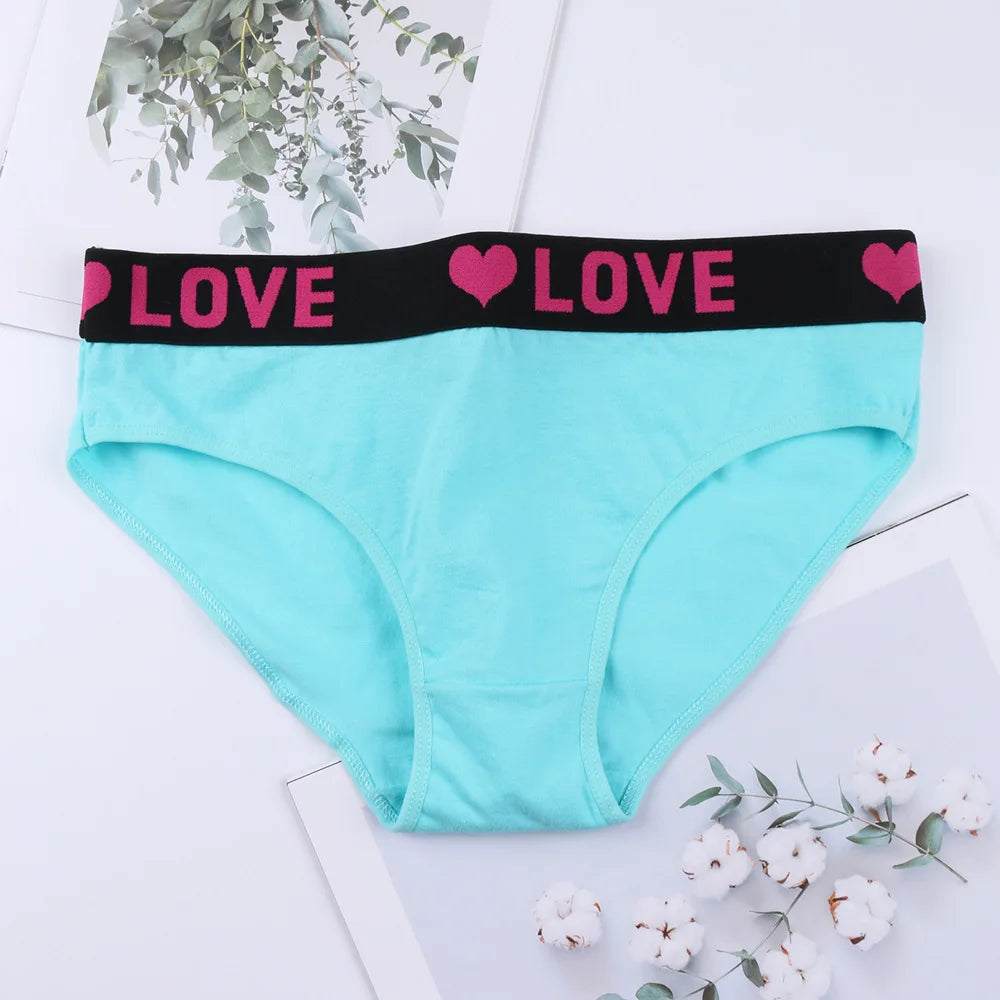 3PCS Girl's  Low Waist Briefs Women's Love Letter Printing Underwear