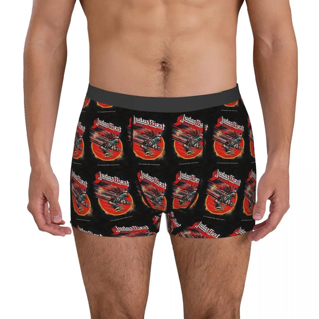 Judas Priest Accessories British Steel Firepower Men Boxer Briefs Breathable Underwear Top Quality Print Shorts Birthday Gifts