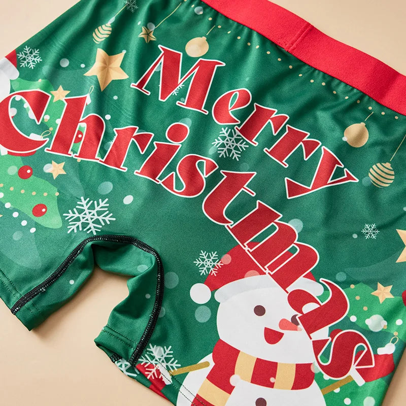 1/3PC Christmas Underwear Print Breathable Mens Gingerbread Man Casual Sports Boxers Four Corner Shorts Christmas Gifts