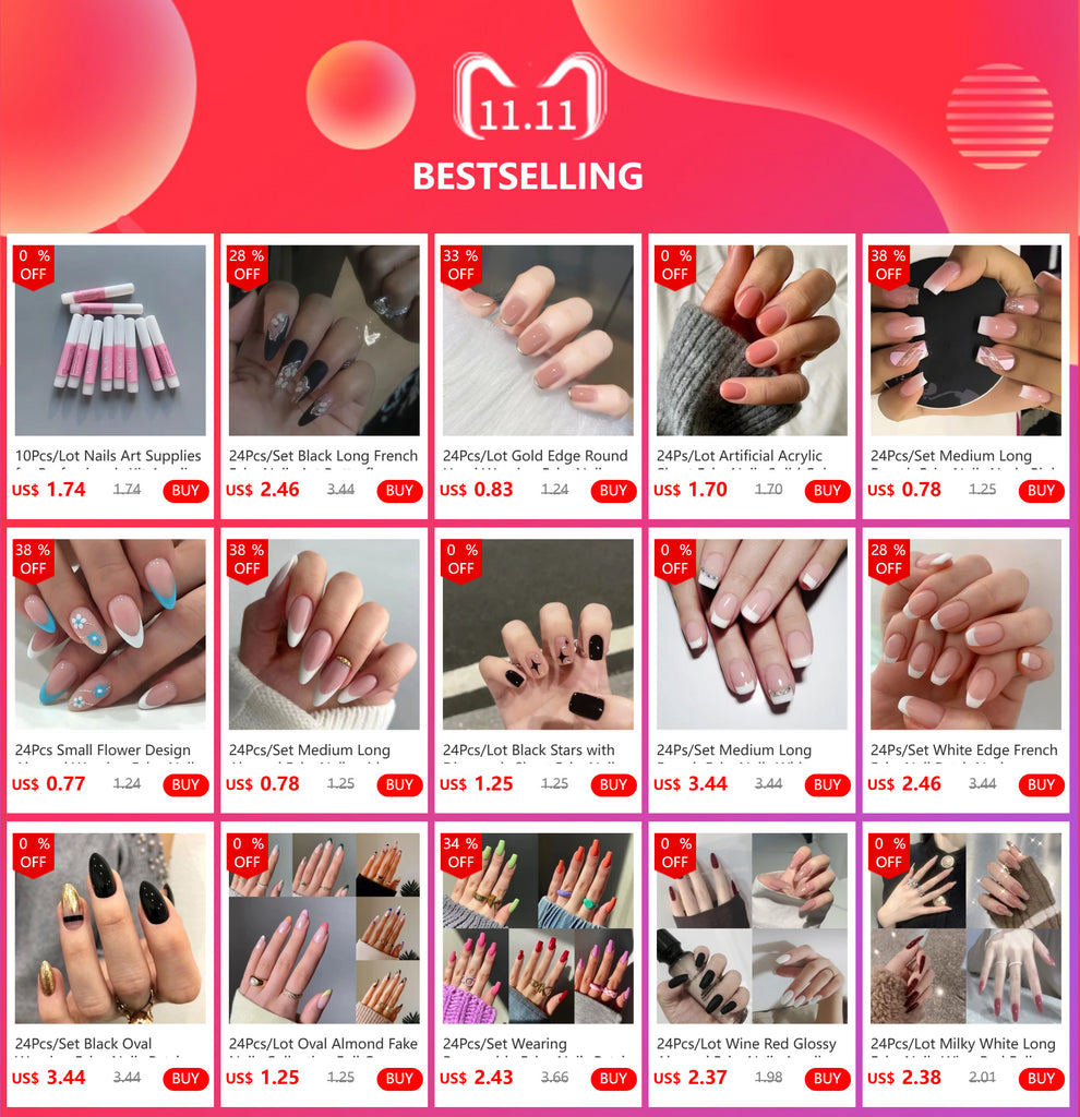 24Ps/Set Medium Long French Fake Nails Bow Japan Nude Pink with Pearls Artificial Acrylic Press on Nails Removable Stick on Nail