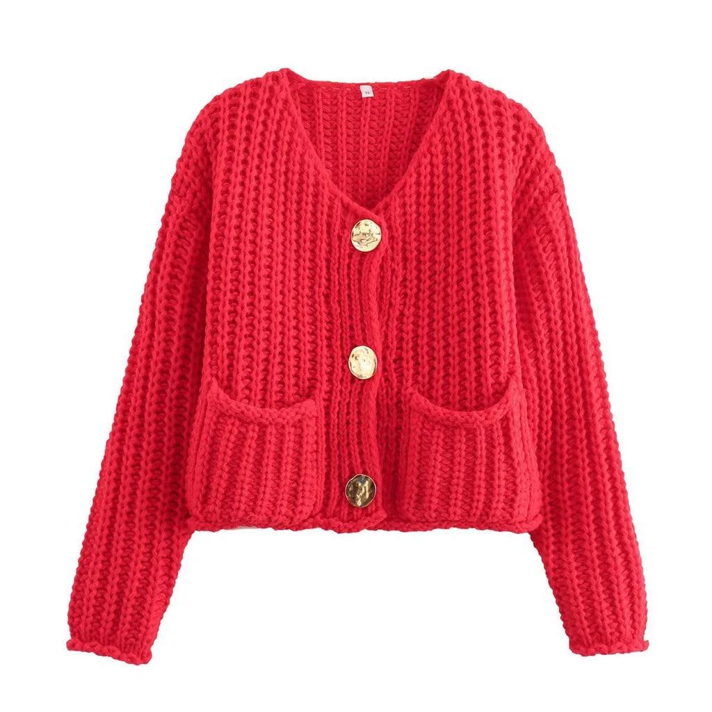 2024 O Neck Single-breasted Knitted Cardigan For Women Casual Pocket Long Sleeve Sweater Autumn Fashion Lady Streetwear Knitwear