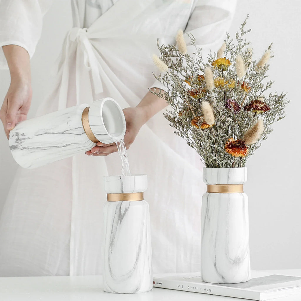 Ceramics Vase Nordic Home Living Room Decoration Vintage Marble Pattern Flower Pot Desktop Decoration