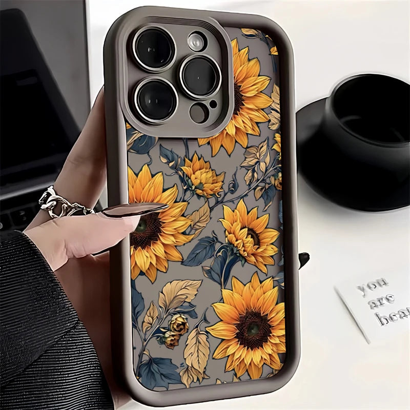 Sunflowers Printed Matte Phone Case for iPhone 14 13 11 15 16 Pro Max 12 Mini XS XR X 8 7 Plus SE2 14Pro 13Pro Soft Bumper Cover