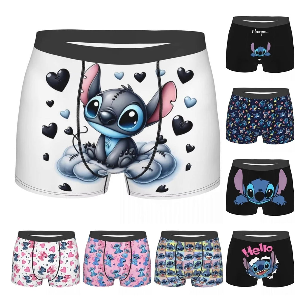 Boxer Lilo & Stitch Angel Love Alternative Shorts Panties Briefs Men Underwear Cartoon Cute Breathable Underpant Homme Plus Size