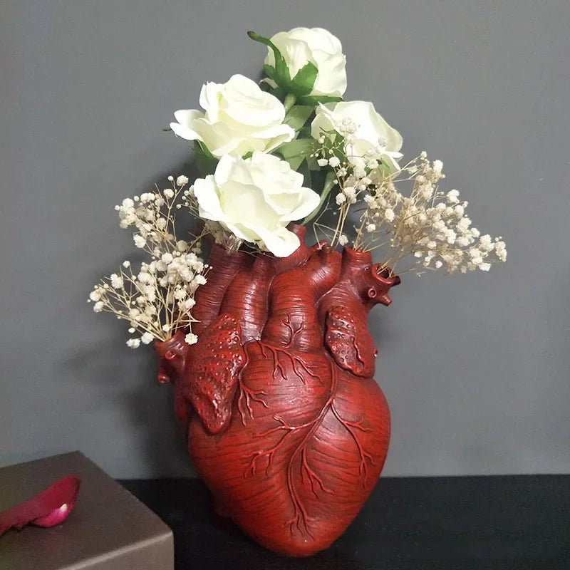 Vase Container Simulation Anatomical Heart-shaped  Dried Flower Pot Art Vase Human Statue Desktop Home Decoration Ornaments