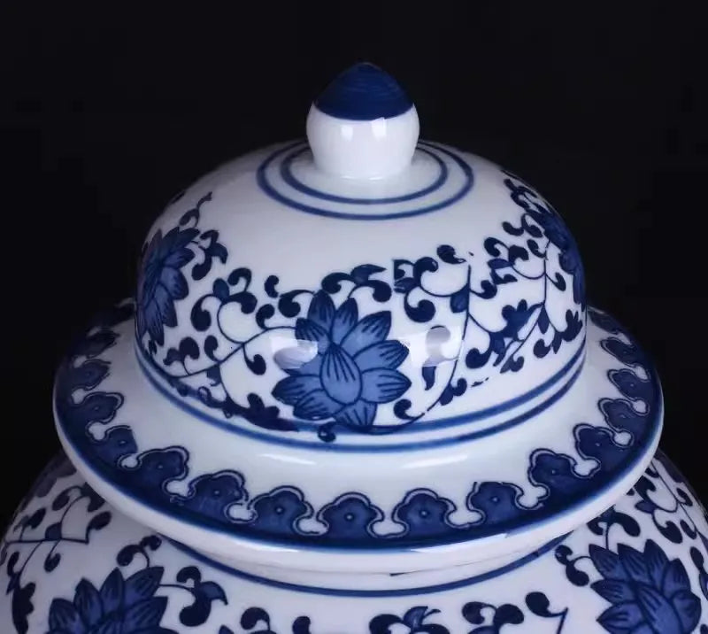 33CM Blue And White Ceramic General Jar Artwork Storage Jar Hotel Display Vase Home Decoration Dry Flower Vase