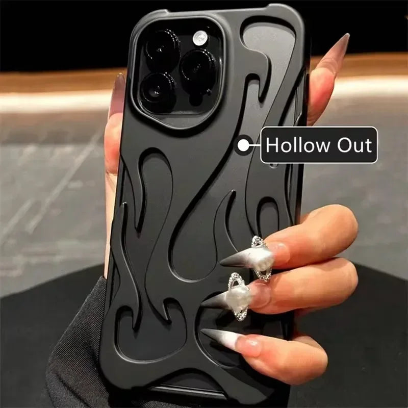 Fashion Matte 3D Hollowed Flame Phone Case For iphone 16 15 14 13 12 11 Pro Max 16 Plus Creative Electroplated Soft Back Cover