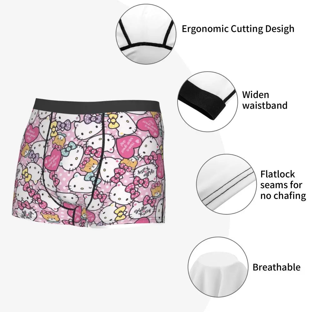 Custom Male Cool Hello Kitty Men Underwear Boxer Briefs Soft Shorts Panties Underpants