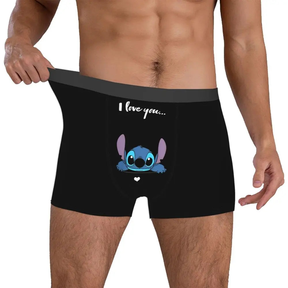 Boxer Lilo & Stitch Angel Love Alternative Shorts Panties Briefs Men Underwear Cartoon Cute Breathable Underpant Homme Plus Size