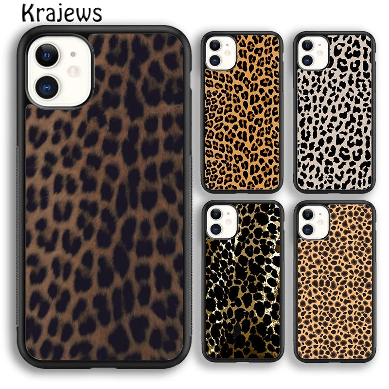 Krajews Animal Print Cheetah Black and Brown Phone Case For iPhone 16 15 SE2020 14 6 7 8 plus 11 12 13 pro max coque Fundas